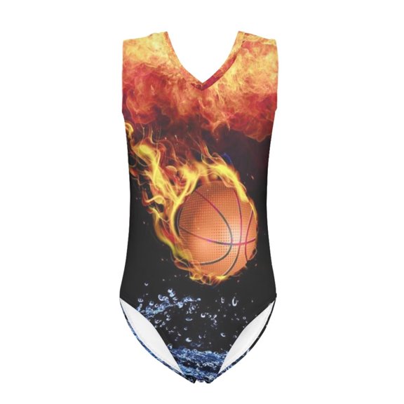 FOR U DESIGNS Cool One Piece Bathing Suit for Girls 13-14 Years Old Fire Water Basketball Tank Leotard Swimwear for Dancing Swimming Kids Swimsuit