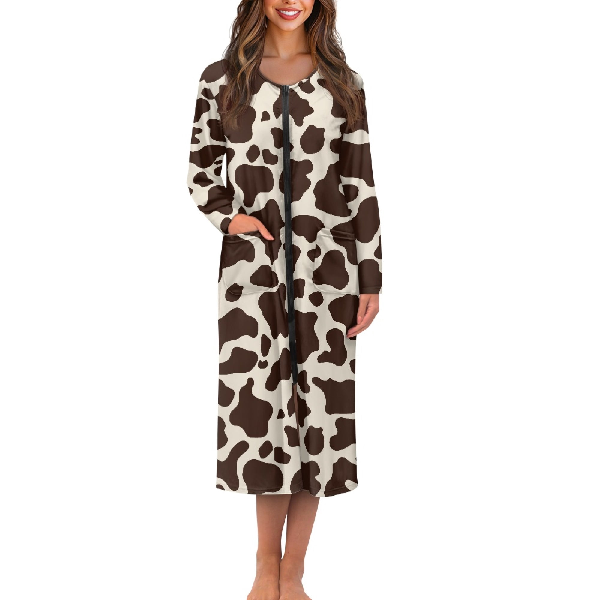 FOR U DESIGNS Cow Print House Dresses for Woman Comfortable Long Sleeve ...