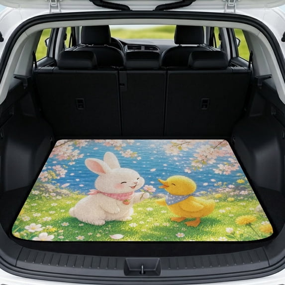 FOR U DESIGNS Cute Bunny Duck Flower Print Trunk Mat Cargo Liner Non-Slip All Weather Rear Trunk Protection Durable Cargo Liner for SUV Truck Van