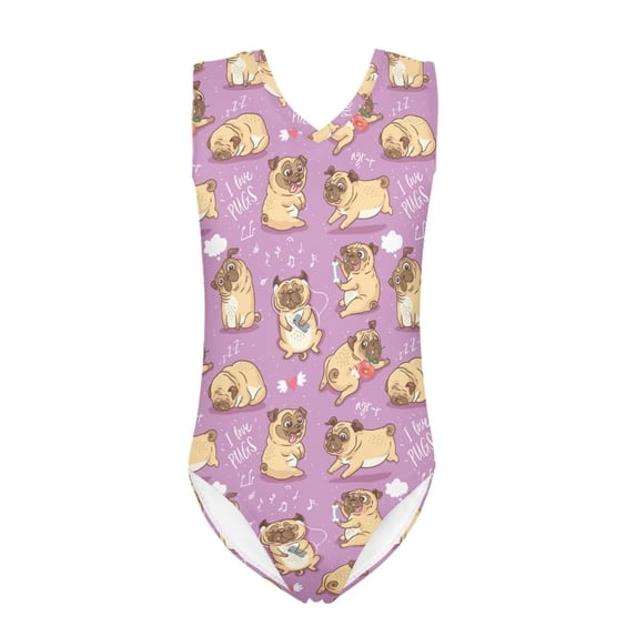 FOR U DESIGNS Cute Pekingese One Piece Swimsuit Teens 9-10T Gymnastics Ballet Dance Leotards Dancewear for Kids Girls Skin-Friendly Bodysuit, Purple