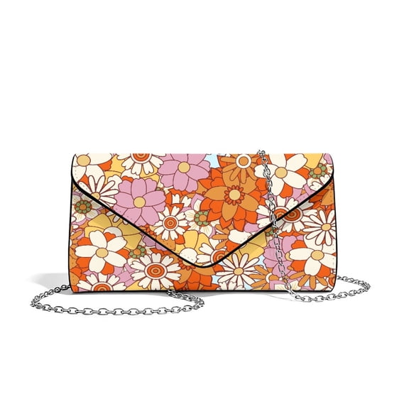 FOR U DESIGNS Daisy Hippie Clutch Purses for Women PU Leather Evening Bag Lightweight Crossbody Shoulder Envelope Bag with Detachable Chain