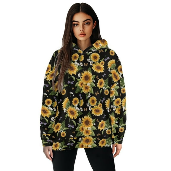 FOR U DESIGNS Daisy Sunflower Women's Oversized Hoodie Loose Fit Soft Pullover Hooded Sweatshirt Size L Long Sleeve Hoodies for Women with Designs Polyester Fall