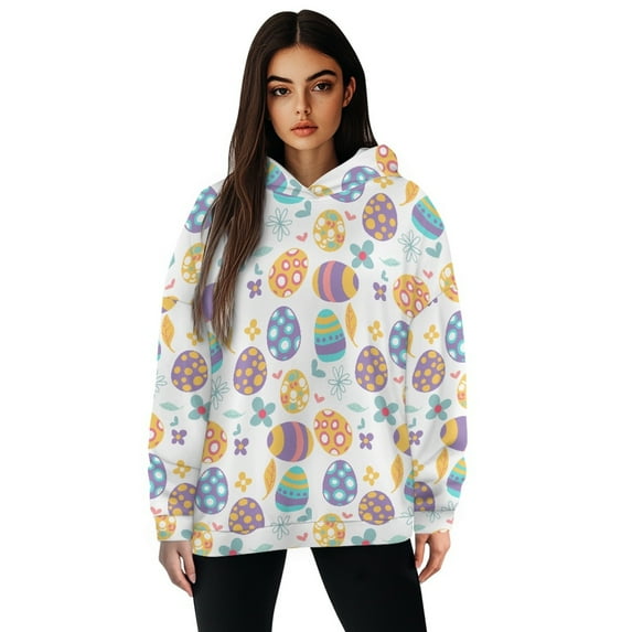 FOR U DESIGNS Easter Egg Hoodies Sweatshirts Oversized Hooded Pullover for Women Size S Long Sleeve Activewear Tops for Women Loose Fit Hoodie Tunic Pullover for Women