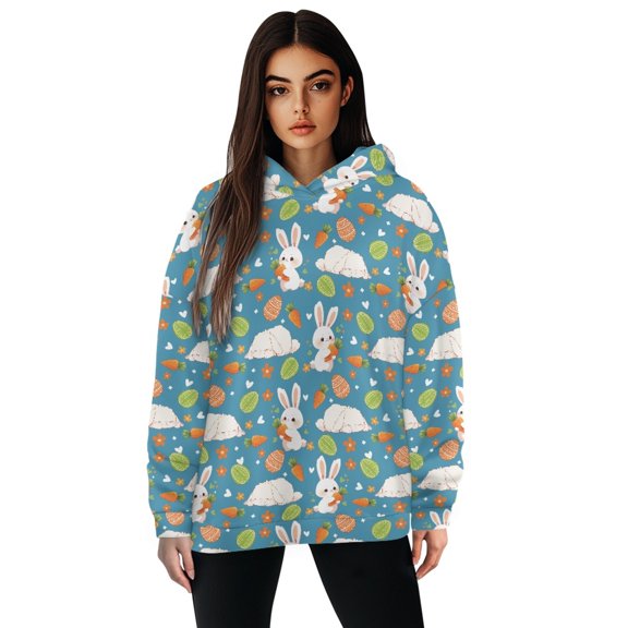 FOR U DESIGNS Easter Rabbit Hooded Sweaters Lightweight Hoodies Pullover Sweatshirts for Women Size L Oversized Sweatshirt for Women Loose Fit Long Sleeve Hoodie Graphic