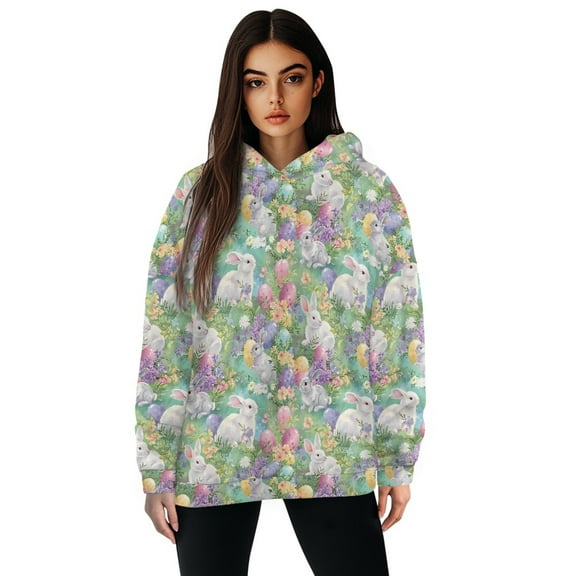 FOR U DESIGNS Easter Rabbit Women's Hoodies Sweatshirts Cute Long Sleeve Tops Loose Pullover Shirts Size S Ladies Hooded Pullover Sweatshirt Comfortable Hoodie