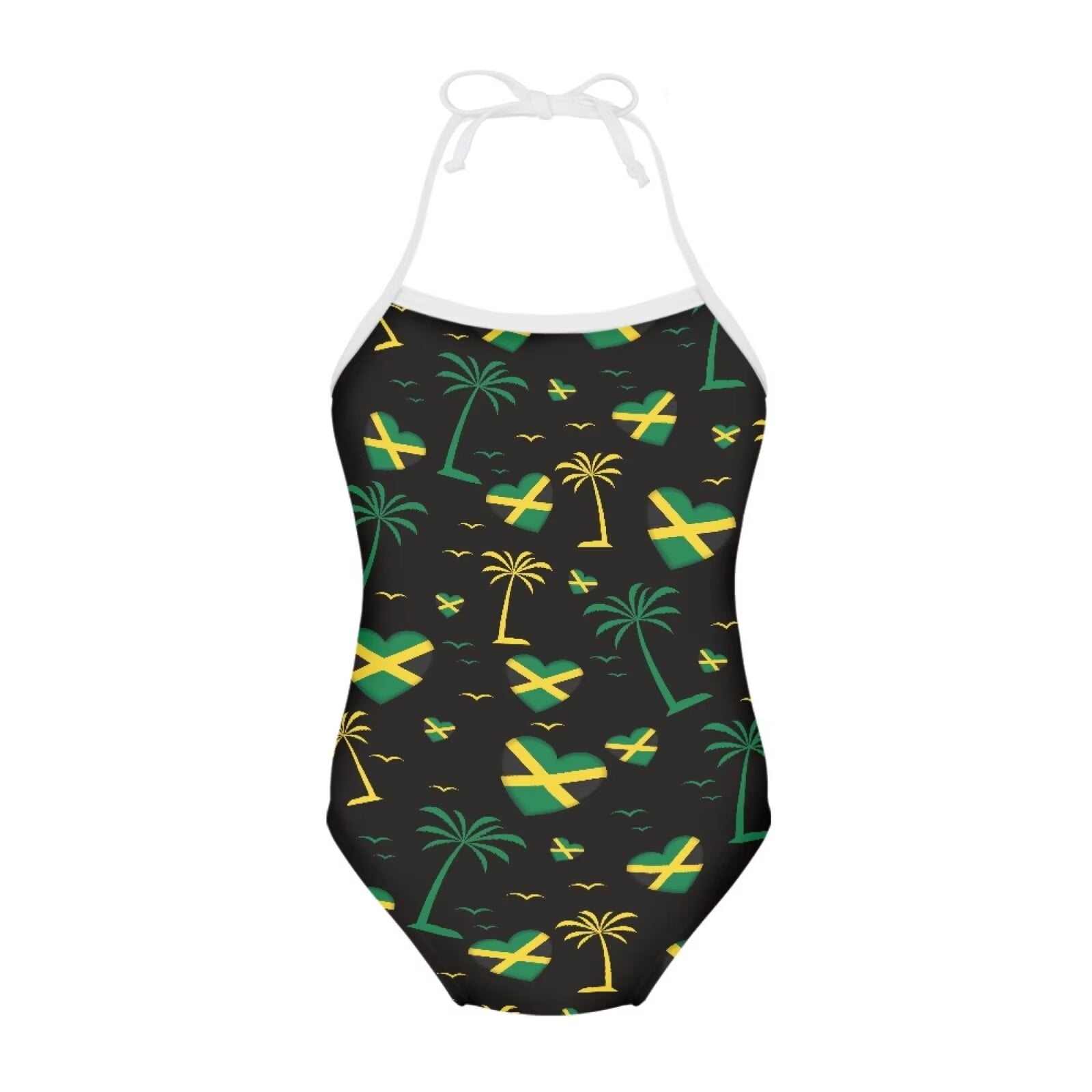 Jamaican Flag Girls Swimsuit - One Piece Bathing Suit For Beach & Pool, Size 11-13Y (160cm)