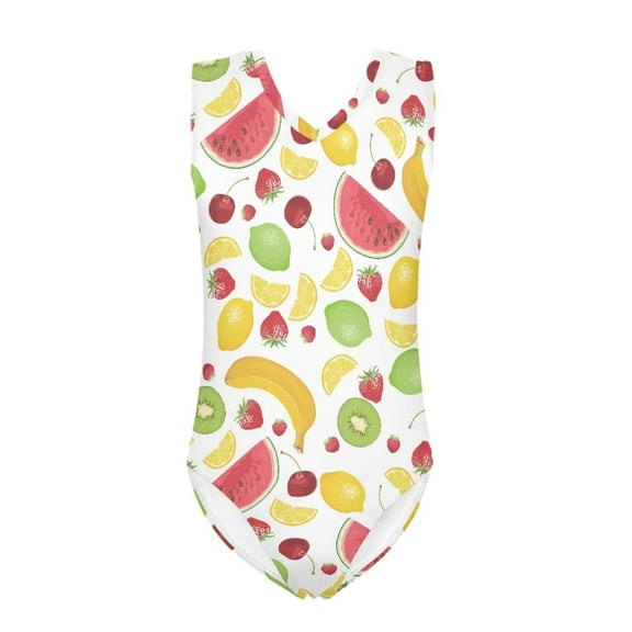 FOR U DESIGNS Fashion Leotard One Piece Swimsuit for Kids Girls 3-4Y Fruits Theme V Neck Swimwear Athletic Sleeveless Swimwear for Beach Swimming