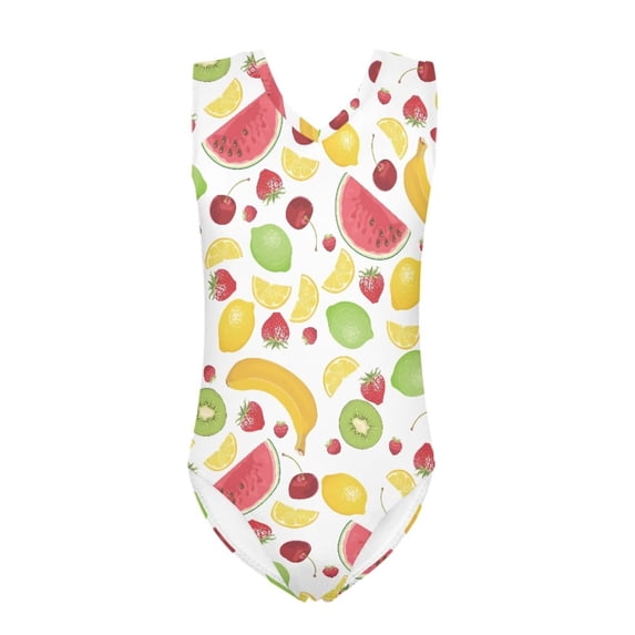 FOR U DESIGNS Fashion Leotard One Piece Swimsuit for Kids Girls 9-10Y Fruits Theme V Neck Swimwear Athletic Sleeveless Swimwear for Beach Swimming