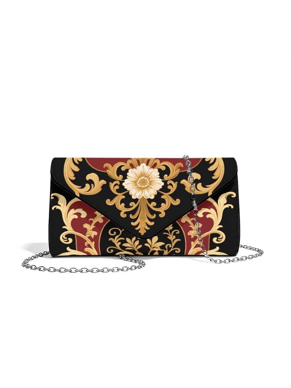 FOR U DESIGNS Floral Gold Clutch Purses for Women Waterproof Evening Bag Lightweight Wedding Purses for Formal Wedding Party Cocktail Prom