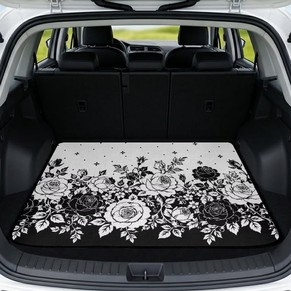 FOR U DESIGNS Floral Print Trunk Mat Anti-Slip All Weather Cargo Liner Durable Rear Trunk Protection Universal Car Accessories for SUV Van Sedan