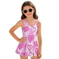 thumbnail image 1 of FOR U DESIGNS Girls' Sleeveless One-Piece Swimsuit Comfortable Tank Bathing Suit Swimwear with Short Bathing Suit for Kids, Heart Tie Dye, 1 of 7