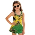 thumbnail image 1 of FOR U DESIGNS Girls' Sleeveless One-Piece Swimsuit Sleeveless Bathing Suit Swimwear Skirted Bathing Suit for 3-13 Years, Jamaica Flag Leopard, 1 of 7