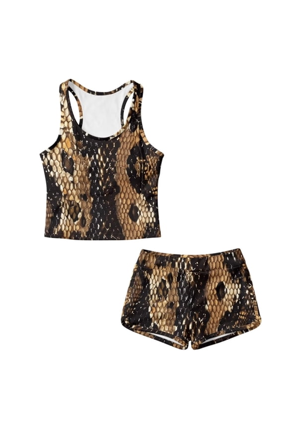 FOR U DESIGNS Girls Tankini Swimsuit 2 Piece Racerback Bathing Suit Quick Dry Tank Tops with Shorts Crew Neck Top with Printed Shorts, Snake