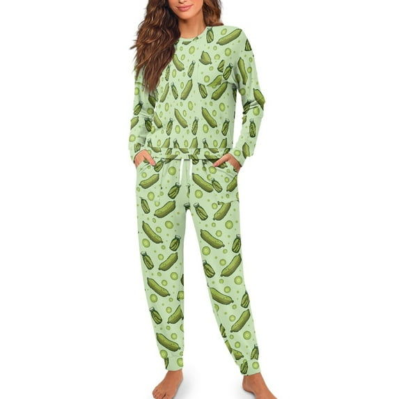 FOR U DESIGNS Green Cucumber Pjs Sets for Women Long Pants and Tops 2PCS Size M Pjs Comfortable Lounge Set with Drawstring for Women Long Sleeve Sleepwear Pajamas