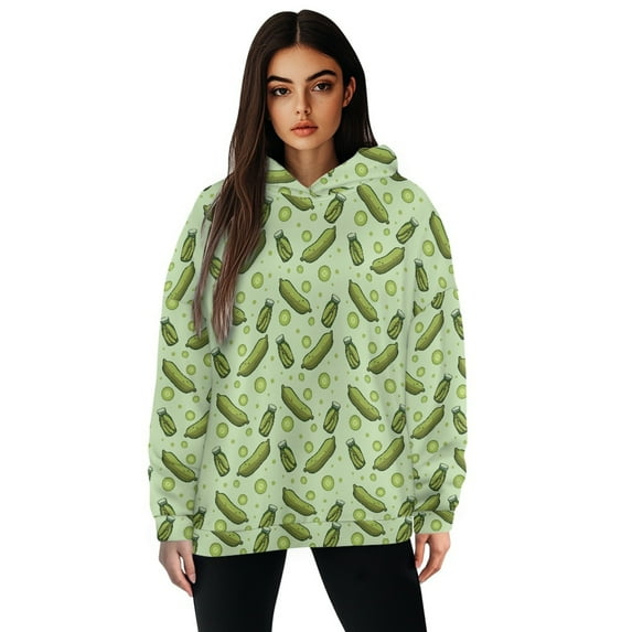 FOR U DESIGNS Green Cucumber Women's Oversized Hoodie Loose Fit Soft Pullover Hooded Sweatshirt Size S Long Sleeve Hoodies for Women with Designs Polyester Fall
