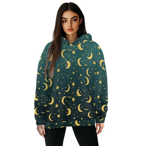 FOR U DESIGNS Green Galaxy Women's Casual Hoodies Long Sleeve Sweatshirts Crew Neck Hooded Pullover Tops Size XL Oversized Sweatshirt for Women Loose Fit