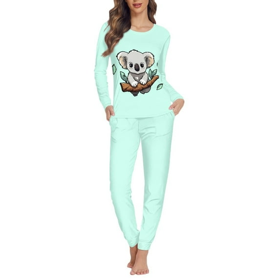 FOR U DESIGNS Green Koala Pajama Sets for Women 2 Piece Long Sleeve Night Suits Women Pajamas Set Polyester Size 3XL Ladies Sleepwear Long Pants and Tops Loungewear