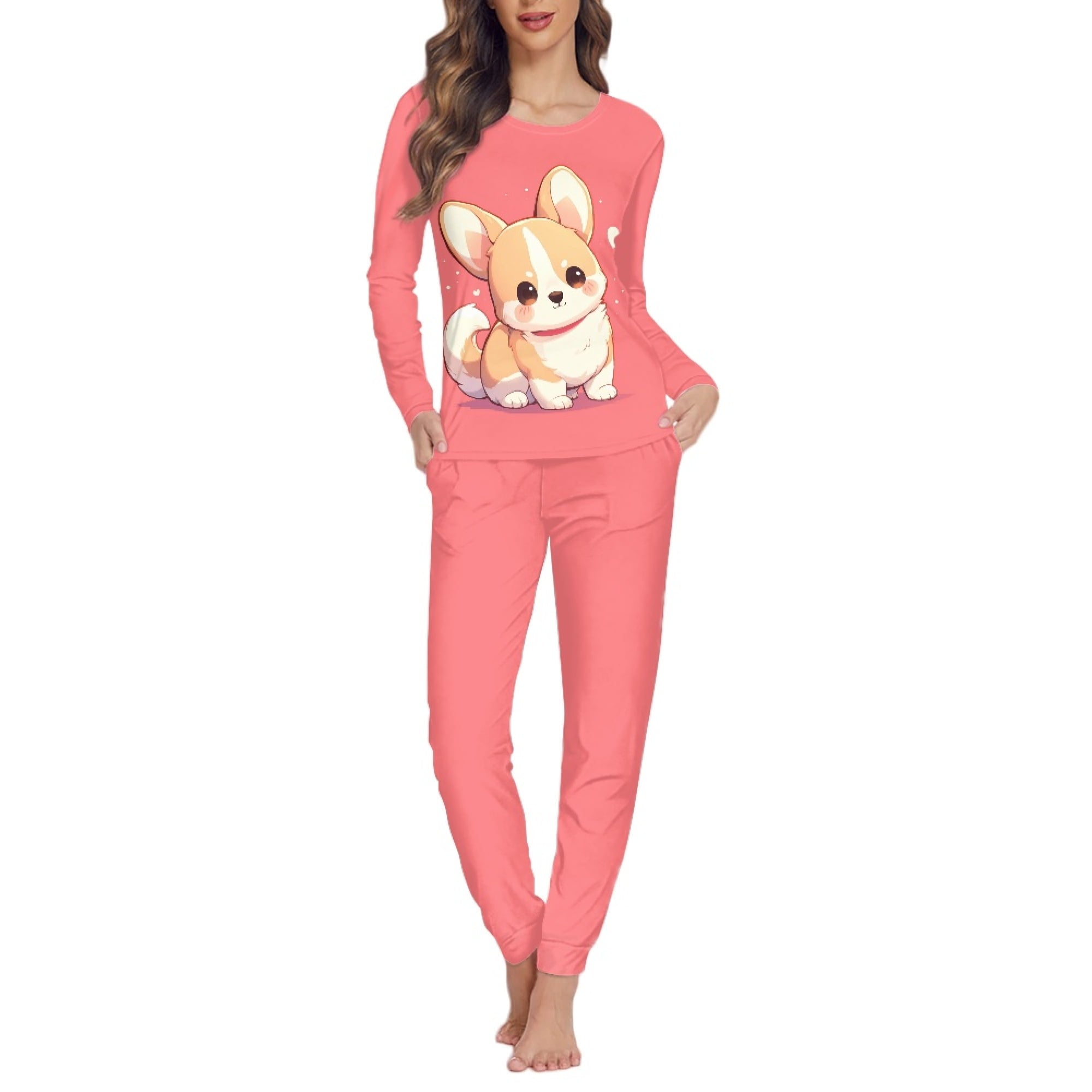FOR U DESIGNS Heart Corgi Pajamas for Women Set Long Sleeve Sleepwear for Women Pajama Set 2 Piece Size XS Pjs Lightweight Lounge Pants with Pockets Nightwear Tops Walmart
