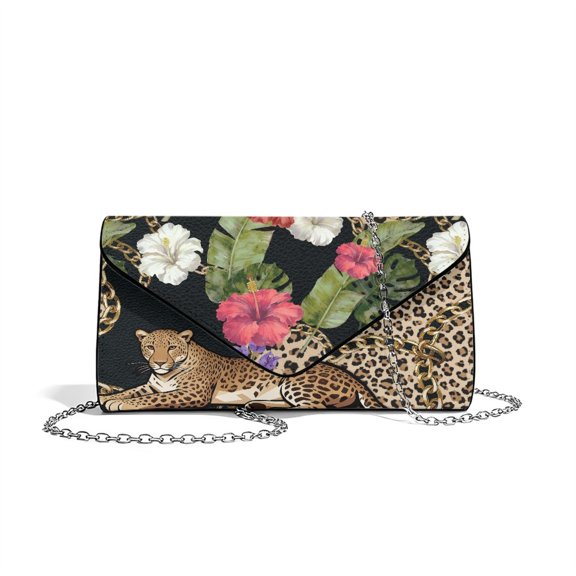 FOR U DESIGNS Hibiscus Leopard Clutch Purses for Women Lightweight Evening Bag PU Leather Wedding Purses Crossbody Shoulder Envelope Bags