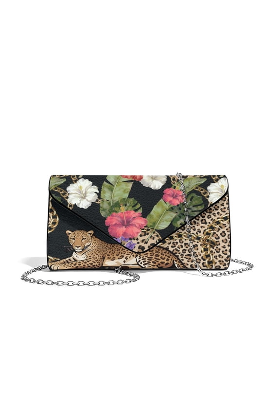 FOR U DESIGNS Hibiscus Leopard Clutch Purses for Women Lightweight Evening Bag PU Leather Wedding Purses Crossbody Shoulder Envelope Bags