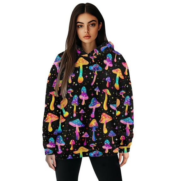 FOR U DESIGNS Hippie Mushroom Womens Hoodies Sweatshirts Hooded Pullover Size XL Ladies Lightweight Long Sleeve Oversized Hooded Sweatshirts Trendy Graphic for Women