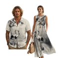 thumbnail image 1 of FOR U DESIGNS Ink Crane Leaf Print Matchable Couples' Outfit Button-up Shirt Or Flowy Dress Linen-Like Womens Sleeveless Sundress Mens Casual Shirt, 1 of 7