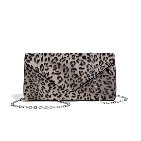 FOR U DESIGNS Leopard Grey Clutch Purses for Women Personalized Ladies Party Handbag PU Leather Crossbody Shoulder Bag with Detachable Chain