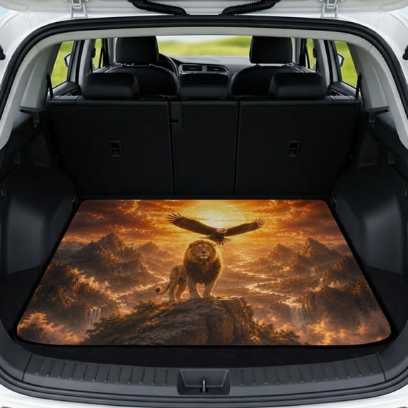 FOR U DESIGNS Lion Eagle Sunset Print Car Trunk Mat Cargo Liner Non-Slip All Weather Cargo Mat Durable Rear Trunk Protection for SUV Sedan Truck