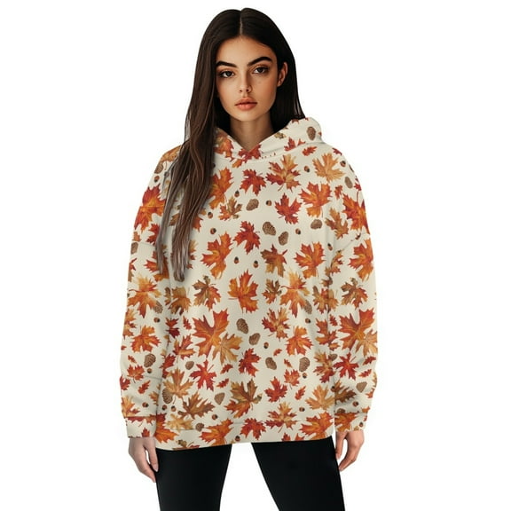 FOR U DESIGNS Maple Leaf Thanksgiving Pullover Hoodies for Women Oversized Sweatshirts for Women Loose Fit Size S Ladies Lightweight Pullover Hoodie Sweatshirt Winter