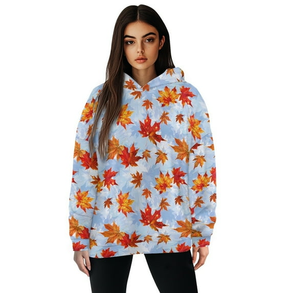 FOR U DESIGNS Maple Leaf Thanksgiving Women's Lightweight Hooded Sweaters Hoodies Pullover Sweatshirts Size S Oversized Sweatshirt for Women Loose Fit Long Sleeve Hoodie