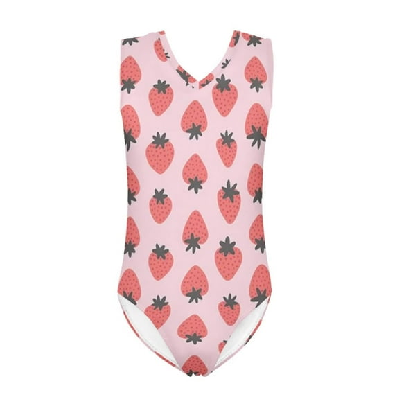 FOR U DESIGNS Novelty Pink One Piece Swimwear for Girls Strawberry Kids Beach Bathing Suit Size 5-6 Years Quick-Dry Sleeveless V Neck Swimwear