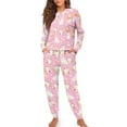 thumbnail image 1 of FOR U DESIGNS Pink Cat Drawstring Pajamas Pants Long Sleeve Top and Pants 2 Pack Size XL Pjs Lightweight Lounge Set with Pockets Sleepwear for Women Nightwear Fall, 1 of 6
