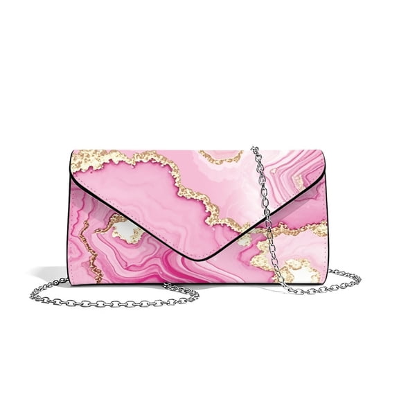 FOR U DESIGNS Pink Gold Marble Clutch Purses for Women Lightweight Wedding Bag Waterproof Ladies Party Handbag Crossbody Shoulder Envelope Bags