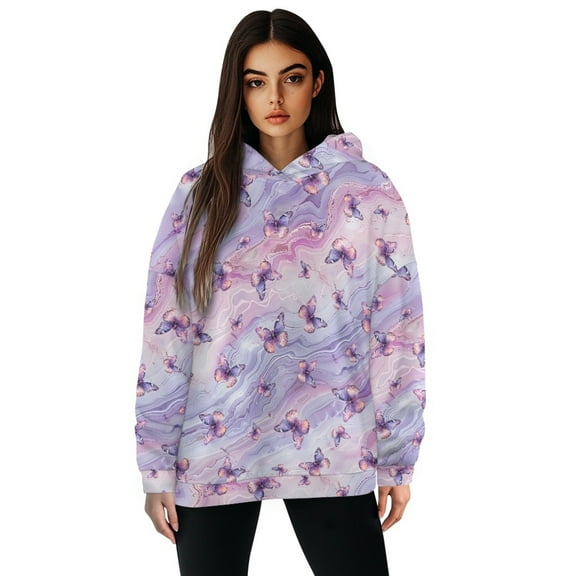 FOR U DESIGNS Purple Butterfly Women's Casual Hoodies Long Sleeve Lightweight Pullover Tops Loose Sweatshirt Size M Women Hooded Cardigan Sweater Soft Hoodie Fall