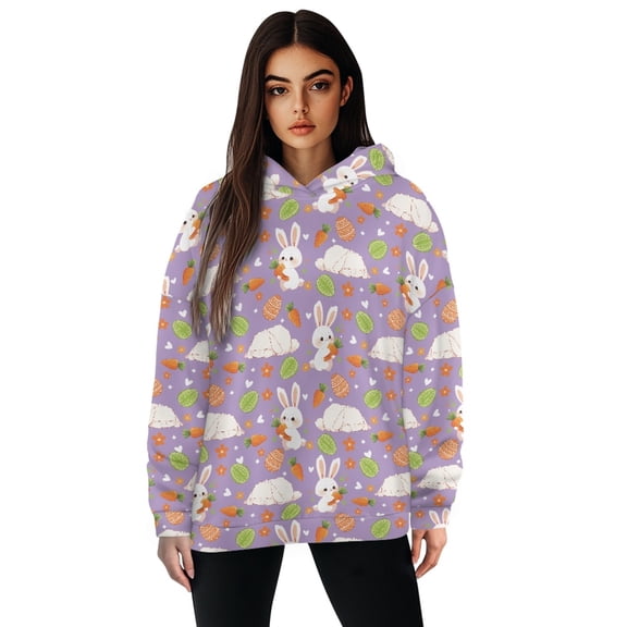 FOR U DESIGNS Rabbit Easter Hoodies for Women Oversized Sweatshirt Loose Fit Casual Workout Pullover Size M Women Activewear Long Sleeve Tops Hoodie Winter