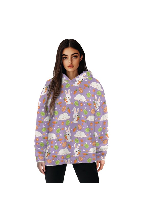 FOR U DESIGNS Rabbit Easter Hoodies for Women Oversized Sweatshirt Loose Fit Casual Workout Pullover Size M Women Activewear Long Sleeve Tops Hoodie Winter