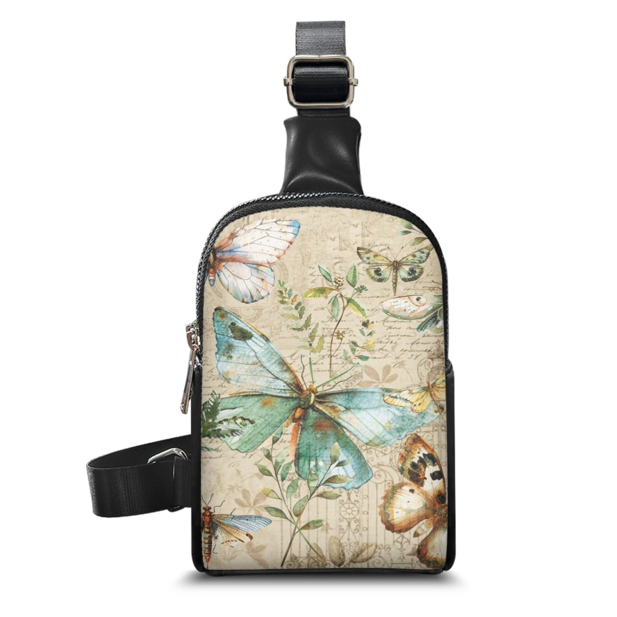 Blue Butterfly Crossbody Bag For Women & Men - Vintage Sling Backpack, 7.5" X 3.5" X 15.3" - View #7