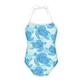 thumbnail image 1 of FOR U DESIGNS Sea Turtle Girls Halter Swimsuit Size 7-8T Quick Dry One Piece Beach Swimwear with Adjustable Strap Teens Kids Blue Sleeveless Bodysuit, 1 of 6