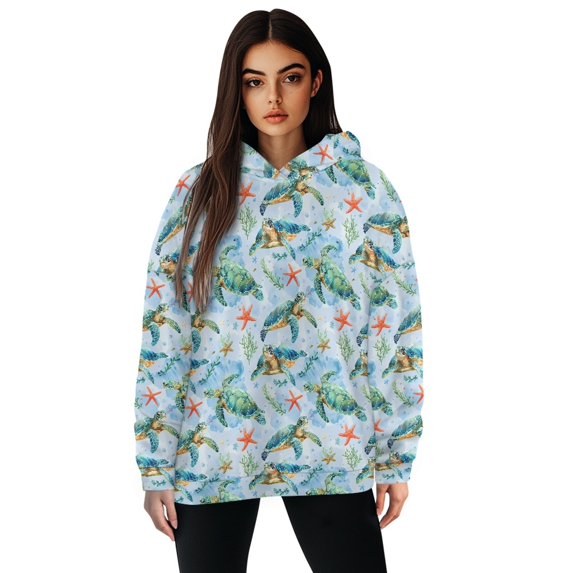 FOR U DESIGNS Sea Turtle Womens Tops Ladies Tunics Casual Shirts Long Sleeve Hoodie Pullover Size M Pullover Hoodies for Women Oversized Sweatshirts for Women