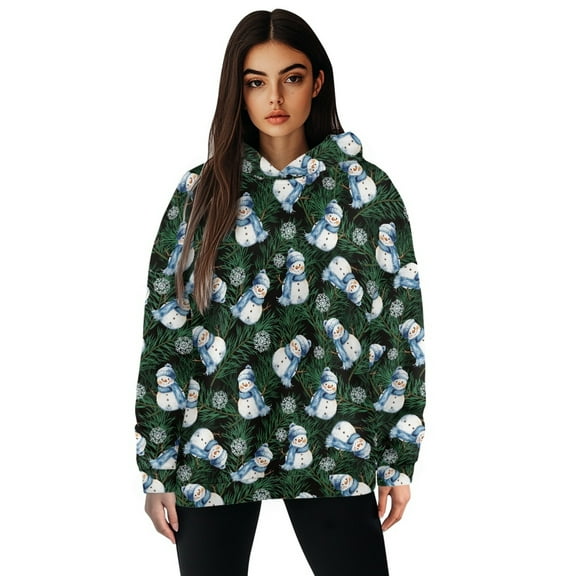 FOR U DESIGNS Snowman Christmas Pullover Hoodies for Women Oversized Sweatshirts for Women Size M Loose Fit Womens Tops Ladies Tunics Casual Shirts Long Sleeve Hoodie