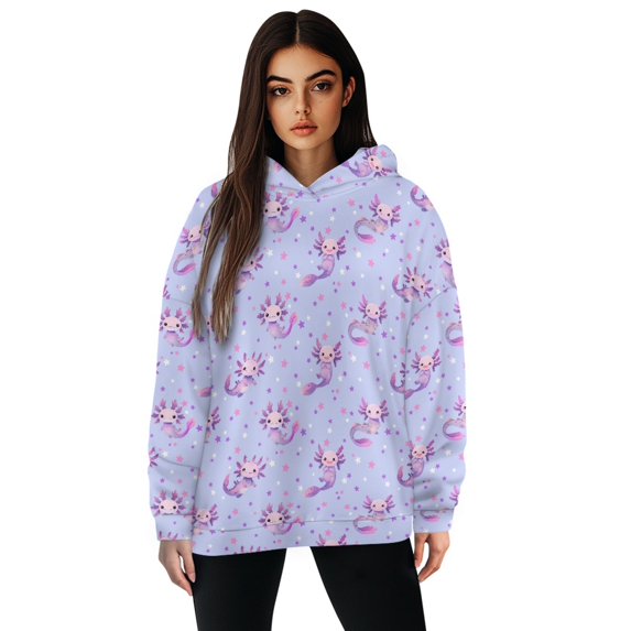 FOR U DESIGNS Star Axolotl Pullover Hoodies for Women Oversized Pullover Sweatshirts for Women Trendy Graphic Hoodie Size 2XL Long Sleeve Activewear Tops for Women Loose