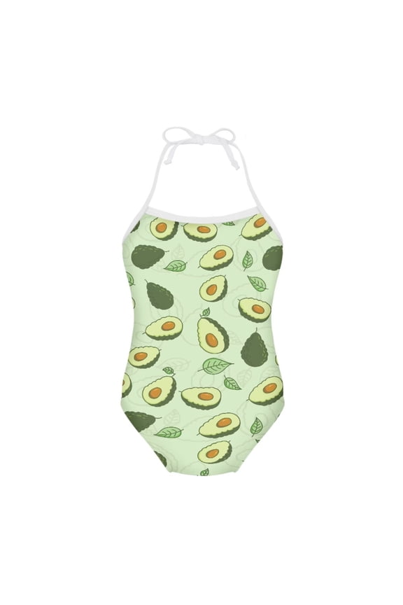 FOR U DESIGNS Summer Style One-Piece Swimwear Avocado Ballet Dance Gymnastics Leotards Lightweight Halter Neck Beach Bathing Suit for Kids Girls 1-2
