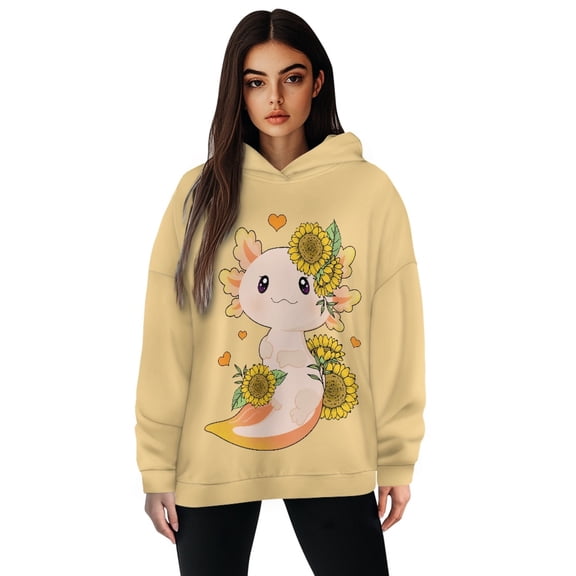 FOR U DESIGNS Sunflower Axolotl Hoodies Sweatshirts Oversized Hooded Pullover for Women Size M Long Sleeve Activewear Tops for Women Loose Fit Hoodie Tops Winter