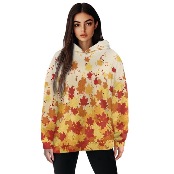 FOR U DESIGNS Thanksgiving Hooded Oversized Sweatshirt Loose Pullover Casual Maple Leafs Hoodies for Women Size S Lightweight Sweatshirts with Hood for Women Pullover Fall