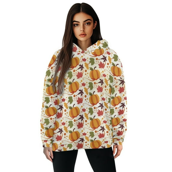 FOR U DESIGNS Thanksgiving Hooded Pullover Oversized Sweatshirt Women Tunics Casual Shirts Long Sleeve Pumpkin Hoodie Pullover Size XL Women Activewear Loose Fit Tops
