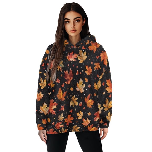 FOR U DESIGNS Thanksgiving Maple Leaf Hoodies Pullover Oversized Hooded Sweatshirt Casual Long Sleeve Tops Sweater for Women Size L Women Activewear Tops Loose Fit Fall
