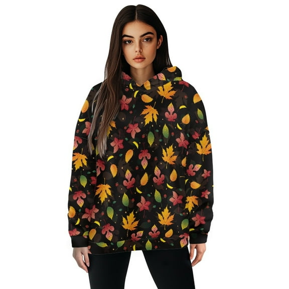 FOR U DESIGNS Thanksgiving Maple Leaf Hoodies Sweatshirts Hooded Pullover for Womens Size M Long Sleeve Oversized Activewear Tops for Women Loose Fit Hoodie Tops Winter