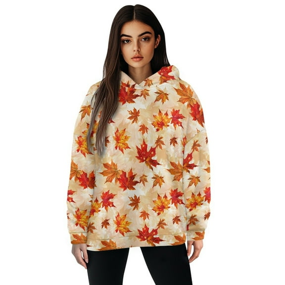 FOR U DESIGNS Thanksgiving Maple Leaf Hoodies for Women Oversized Sweatshirt Loose Fit Casual Workout Pullover Size 2XL Women Activewear Long Sleeve Tops Fall