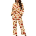 thumbnail image 1 of FOR U DESIGNS Thanksgiving Maple Leaf Womens Nightwear Sets Button Front 2 Piece Size L Long Sleeve Button Up Pajama Set for Women Sleepwear Pants and V-neck Tops, 1 of 7