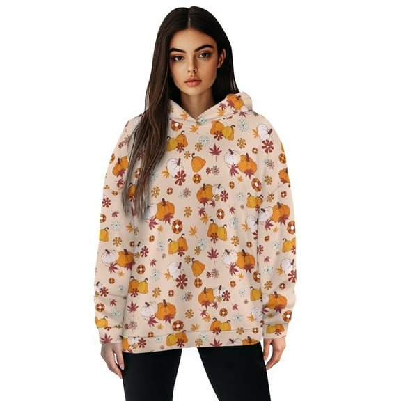 FOR U DESIGNS Thanksgiving Pumpkin Hoodies Sweatshirts Oversized Hooded Pullover for Women Size S Long Sleeve Activewear Tops for Women Loose Fit Hoodie Tops Winter
